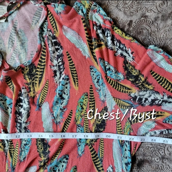 American Rag Feather Pattern Hoodie Shirt Soft Stretchy BOHO  Size 1X - Picture 4 of 9